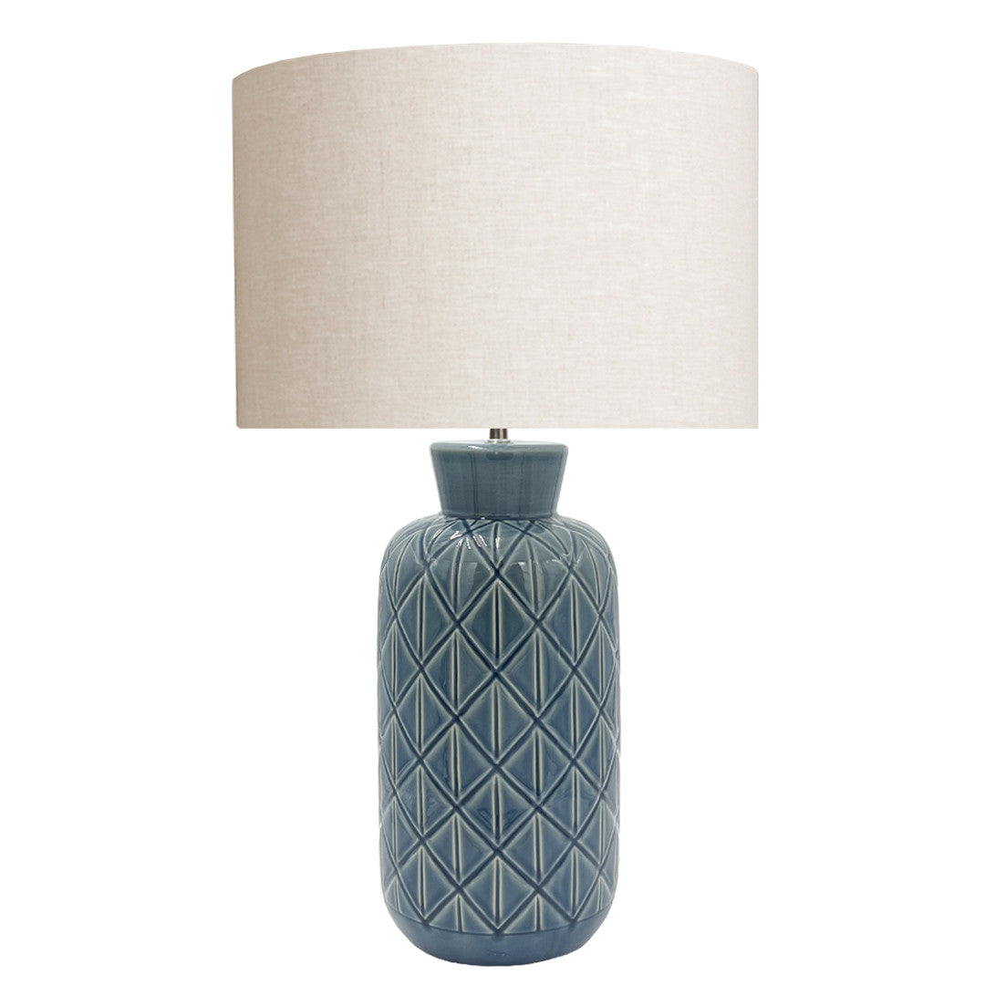 Malin Ceramic Lamp With Natural Shade - Blue - Notbrand