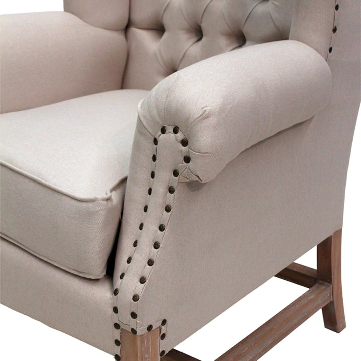 Wing Linen Blend & Mindy Wood Chair - Weathered Oak - Notbrand
