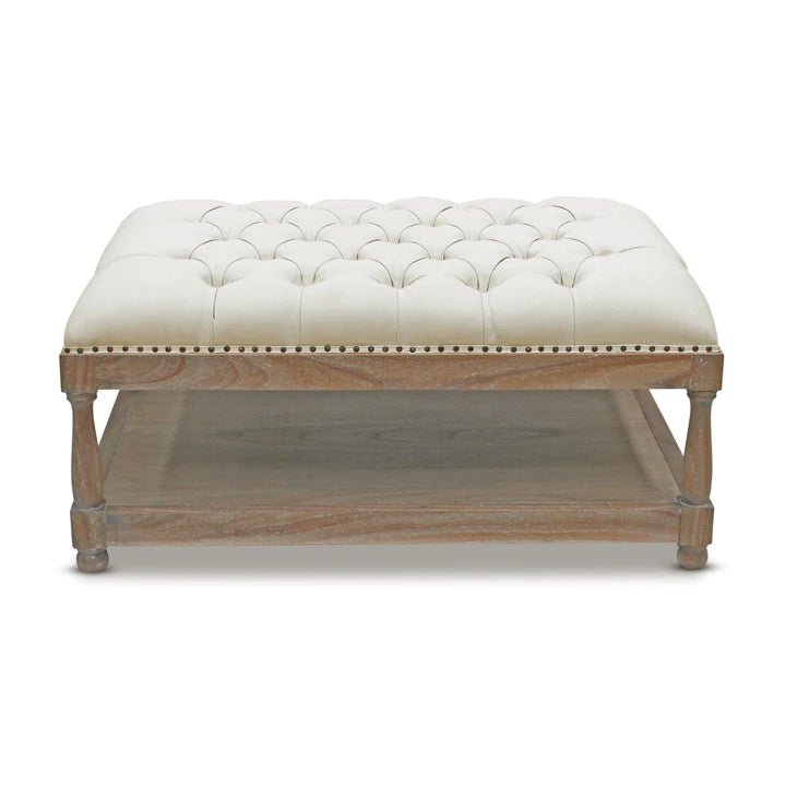 Upholstered Mindy Wood Ottoman - Canvas Fabric - Notbrand