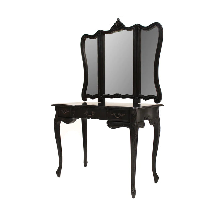 Paris Mindy Wood Mirror Dressing Table In Black - Large - Notbrand