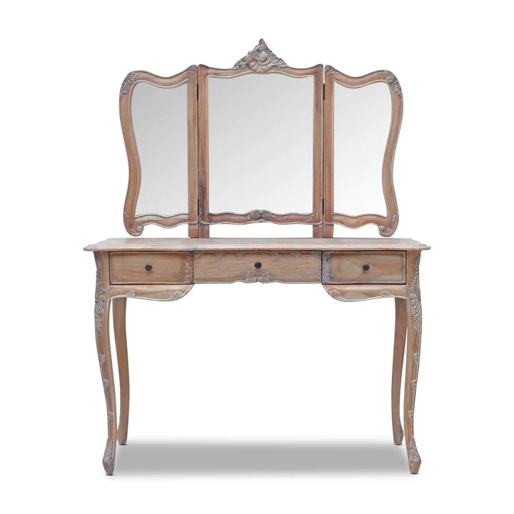 Paris Mindy Wood Mirror Dressing Table In Weathered Oak - Large - Notbrand