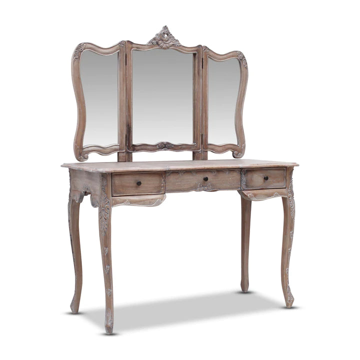 Paris Mindy Wood Mirror Dressing Table In Weathered Oak - Large - Notbrand