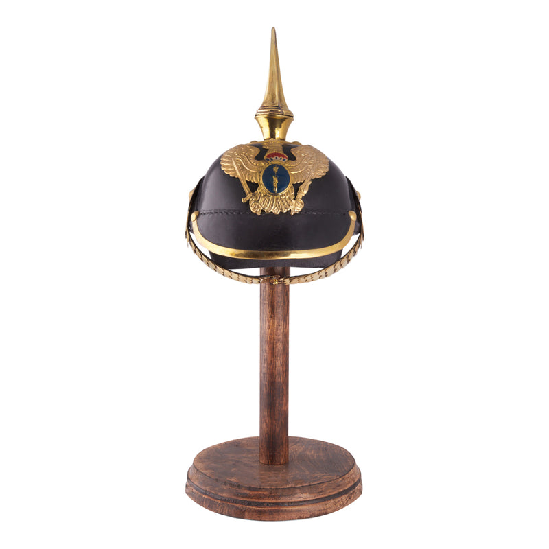 WWI Prussian Pickelhaube Spike Helmet with Wooden Stand - Notbrand