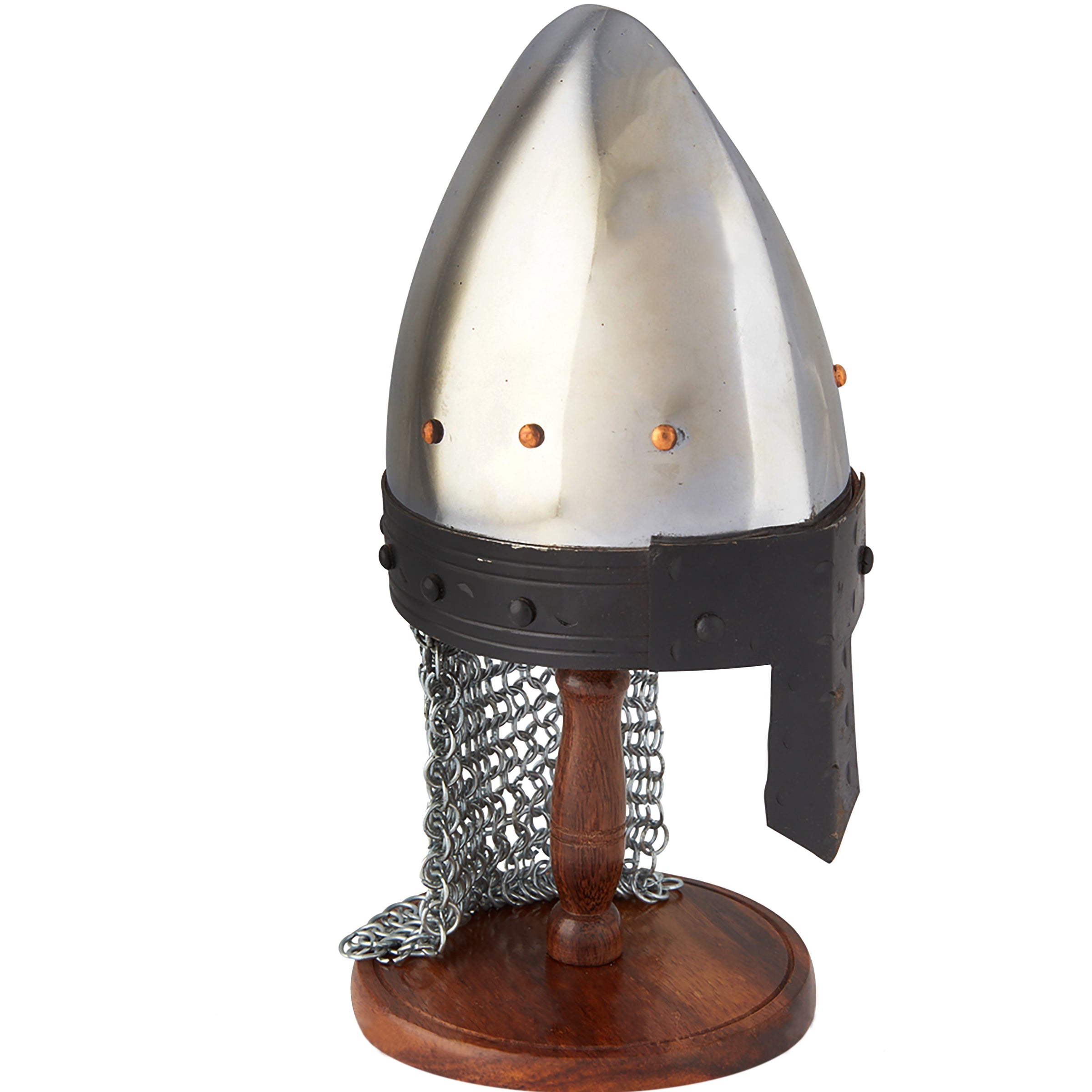Miniature Medieval Norman Nasal Helmet with Wooden Stand - Notbrand