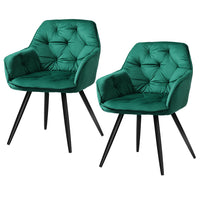 Artiss Calivia Upholstered Velvet Chairs in Green Set - 2 Pieces - Notbrand
