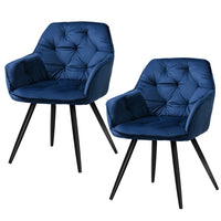 Artiss Calivia Upholstered Velvet Chairs Kitchen in Blue Set - 2 Pieces - Notbrand