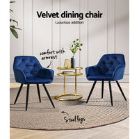 Artiss Calivia Upholstered Velvet Chairs Kitchen in Blue Set - 2 Pieces - Notbrand