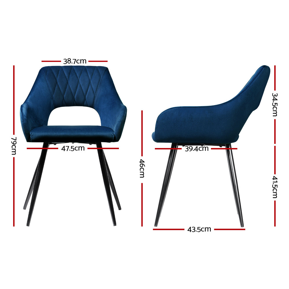 Artiss Caitlee Upholstered Velvet Chairs in Blue Set - 2 Pieces - Notbrand