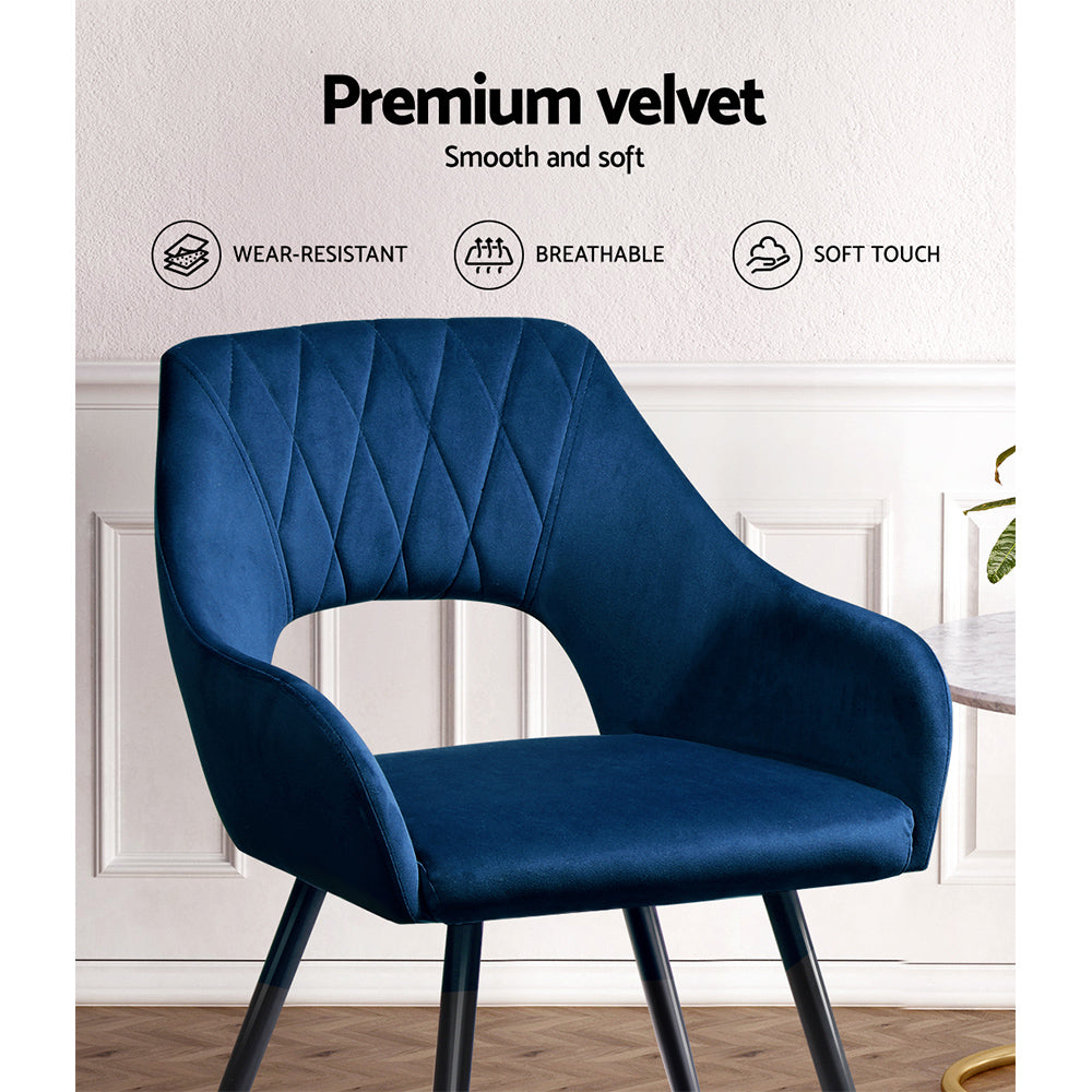 Artiss Caitlee Upholstered Velvet Chairs in Blue Set - 2 Pieces - Notbrand