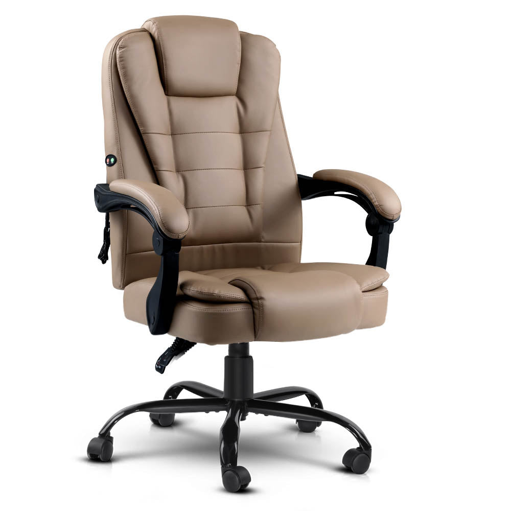 Artiss Massage Office Chair PU Leather Recliner Computer Gaming Chairs Espresso - Notbrand