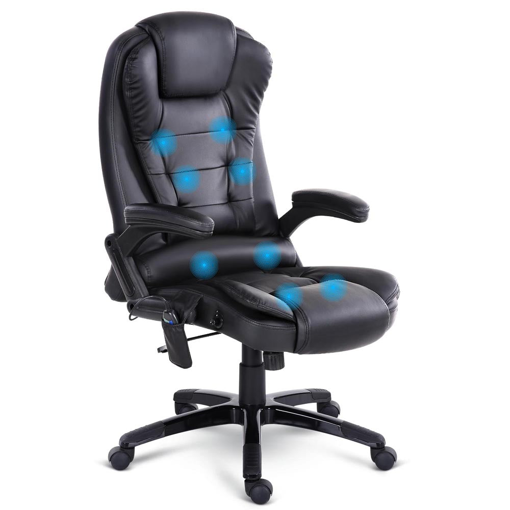 Jelena PU Leather 8 Point Reclining Massage Office Chair - Black - Notbrand