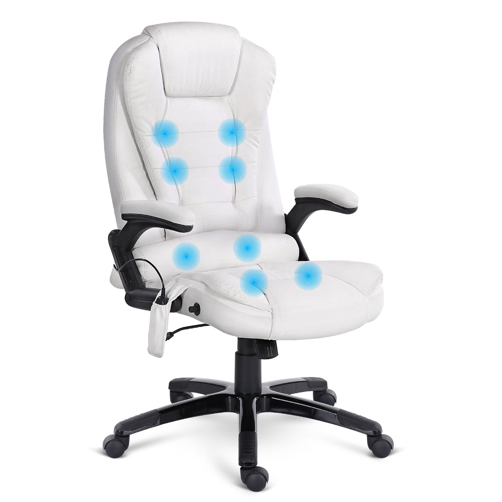 PU Leather 8 Point Reclining Massage Office Chair - White - Notbrand