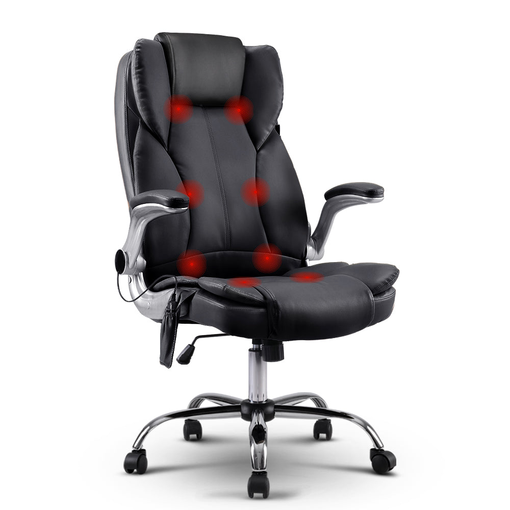 PU Leather 8 Point Massage Office Chair - Black - Notbrand