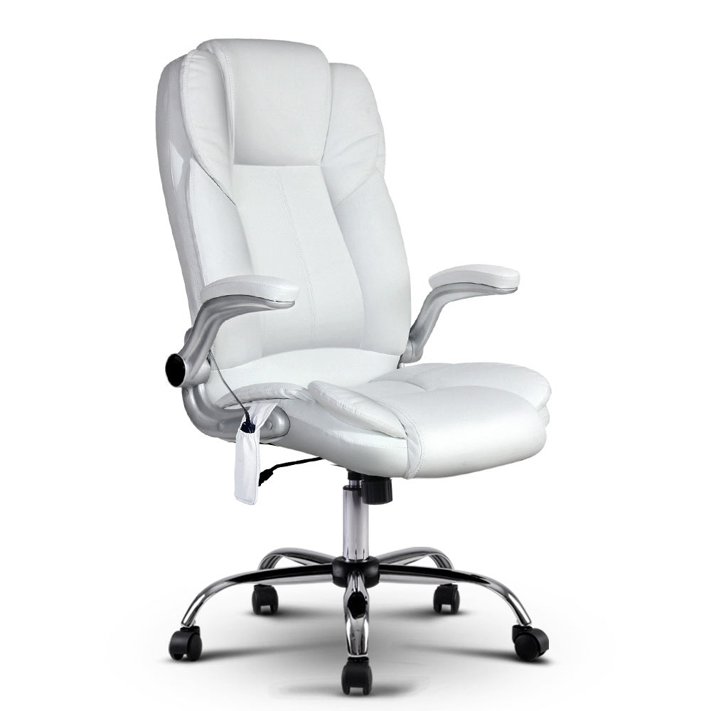 PU Leather 8 Point Massage Office Chair - White - Notbrand