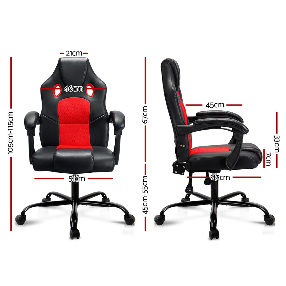 Artiss Massage Office Chair Gaming Computer Seat Recliner Racer Red - Notbrand