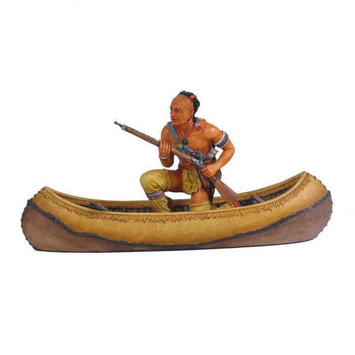 Mohican Indian On Canoe Poly-resin Figurine - Notbrand