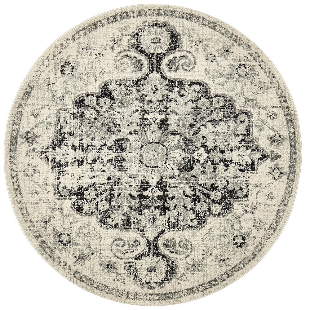 Museum Transitional Charcoal Round Rug - Notbrand