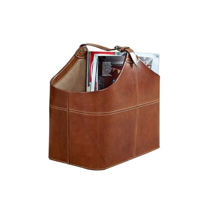 Myrinn Tan Leather Magazine Basket with Handle - Notbrand