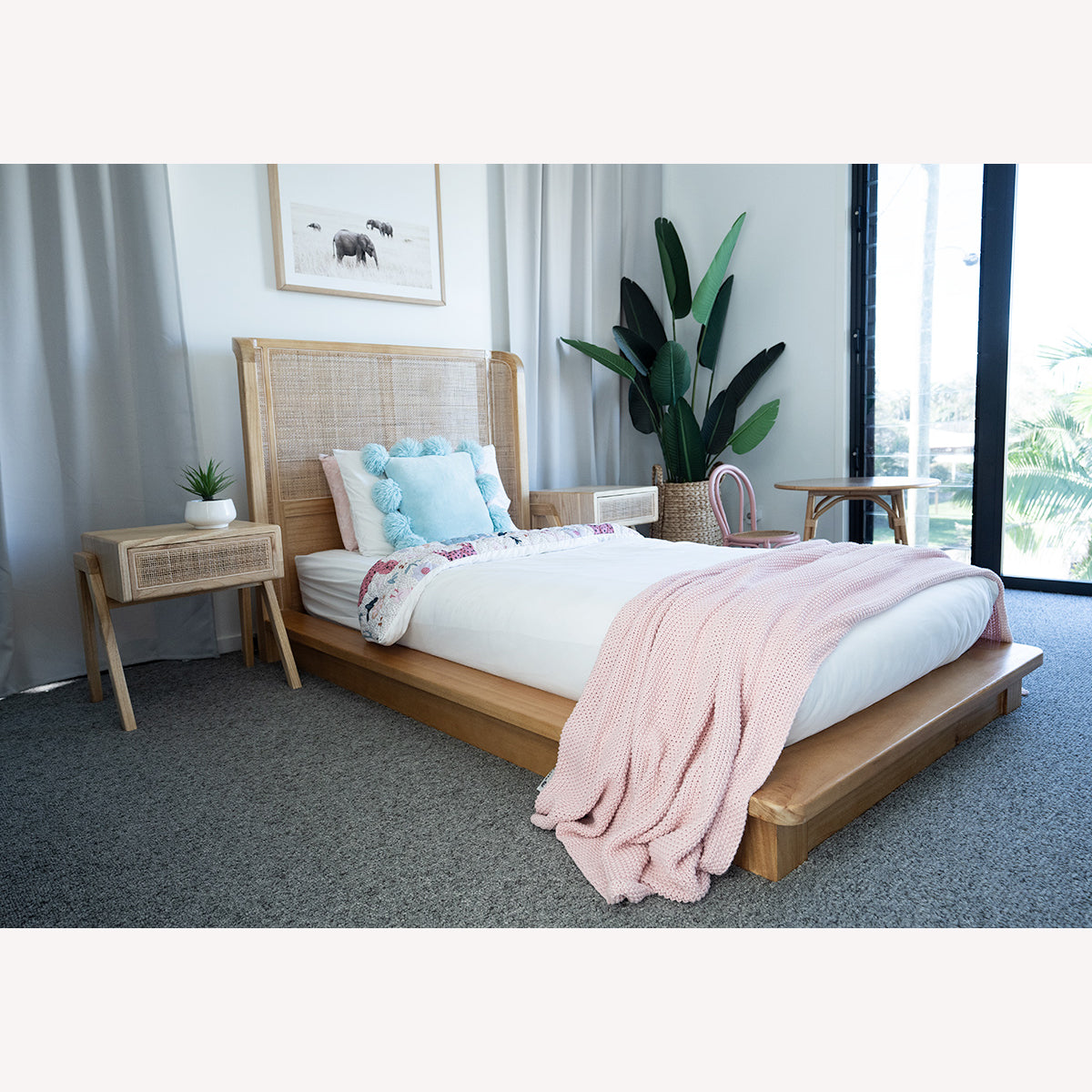 Malakai Timber and Rattan Bed - Single Size - Notbrand(2)