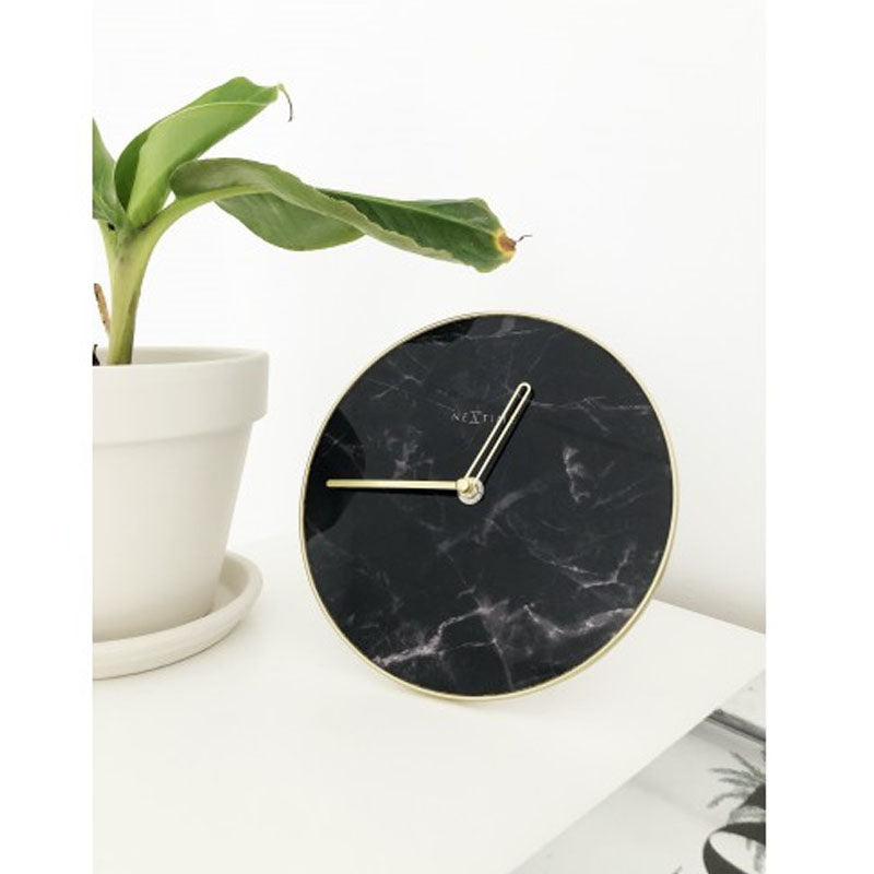 NeXtime Marble Glass Table Clock - Black & Gold - Notbrand