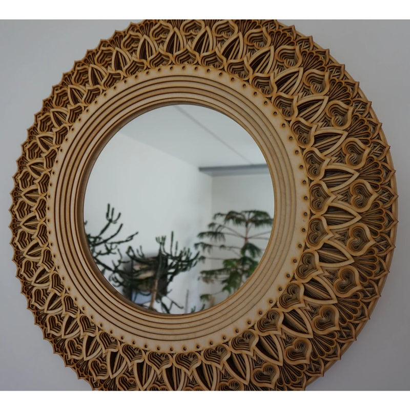 Mawu Wooden Round Wall Mirror - Natural - Notbrand