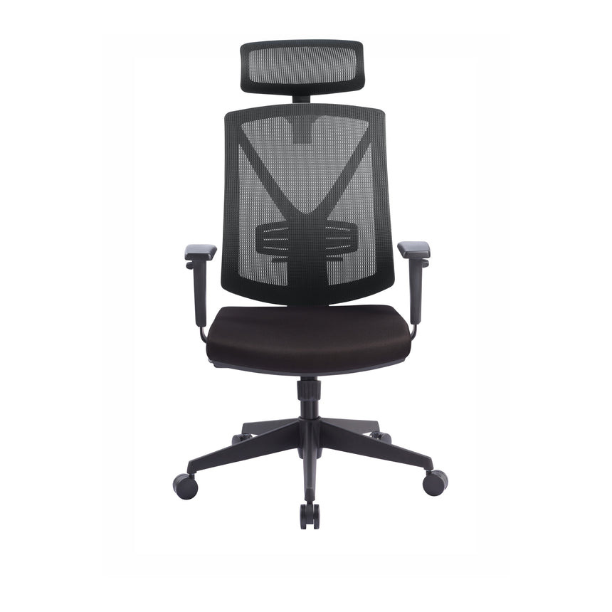 Volnir Mesh Ergonomic Fabric Office Chair with Headrest - Black - Notbrand