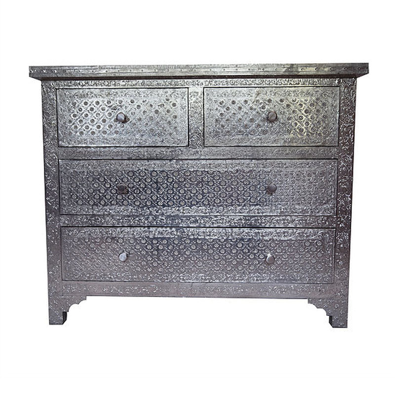 Metal Chest of 4 Drawers- Silver Pressed - Notbrand