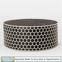 Mia Honey Comb Design Bone Inlay Round Coffee Table Black - Notbrand