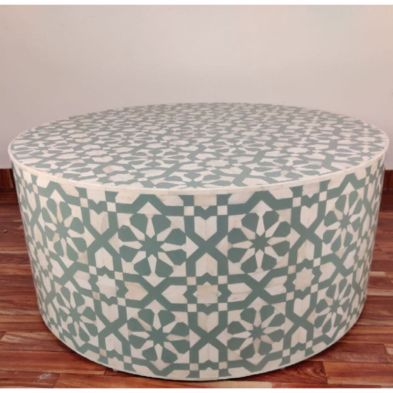 Moroccan Bone Inlay Round Coffee Table - Mint Green - Notbrand