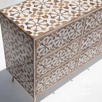 Moroccan Teak Wood Inaly 9 Drawer Sideboard - White - Notbrand