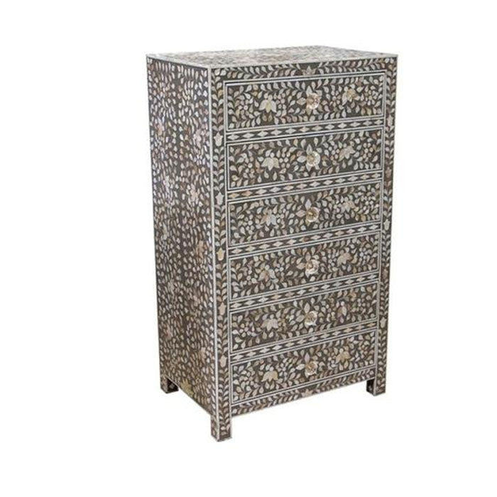 Nova Mother Of Pearl Chest of 6 Drawers Tall Boy Grey - Notbrand
