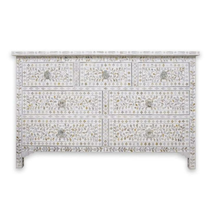 Mother of Pearl Inay Floral Chest of 7 Drawers in White - Notbrand
