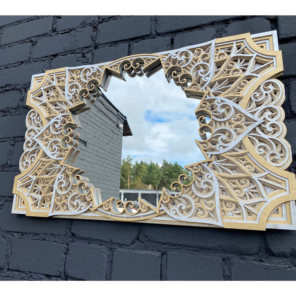 Mycen Wood Mandala Frame Mirror - Silver/Gold - Notbrand
