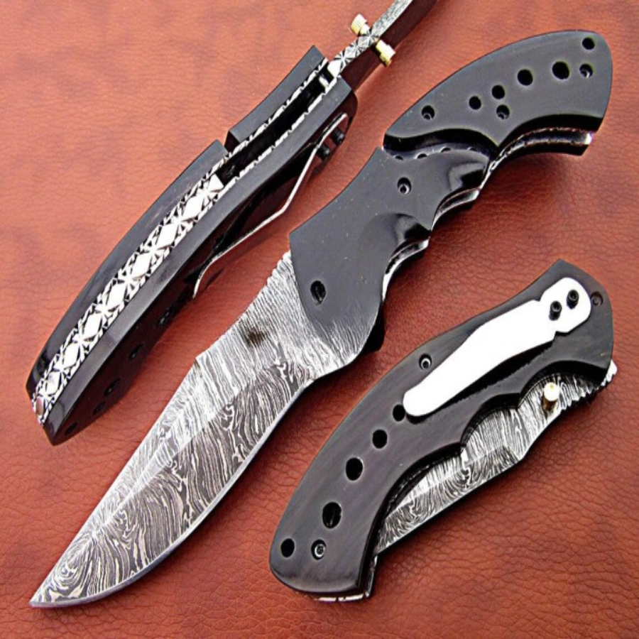 Umbris Handmade Damascus Pocket Folding Knife With Clip - Notbrand