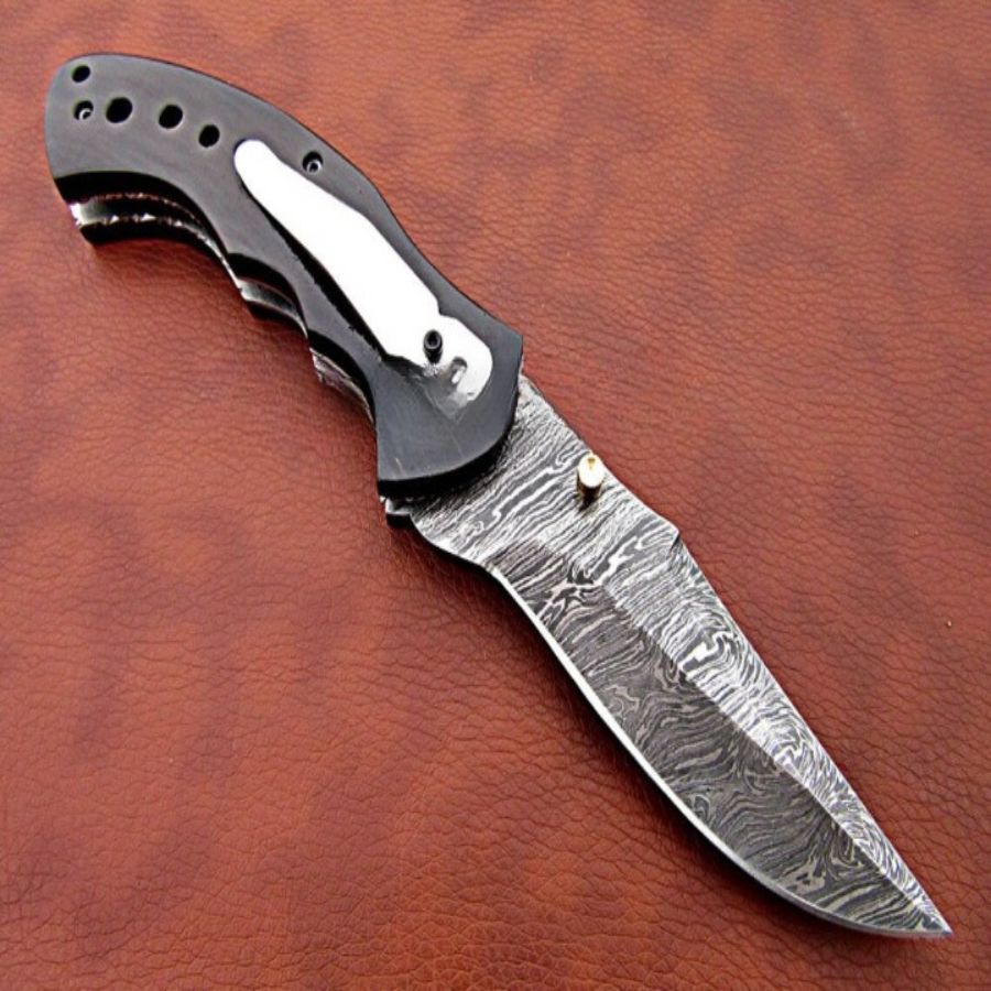 Umbris Handmade Damascus Pocket Folding Knife With Clip - Notbrand