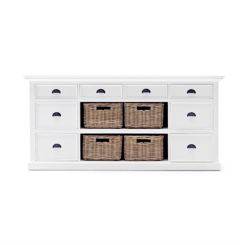 Halifax Timber Buffet with 4 Rattan Baskets - Classic White - Notbrand