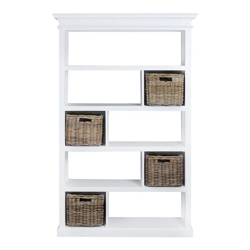 Halifax Solid Room Divider with 4 Rattan Baskets - Classic White - Notbrand