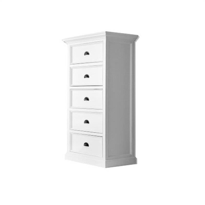 Halifax Solid Chest Timber 5 Drawers Tallboy - Classic White - Notbrand