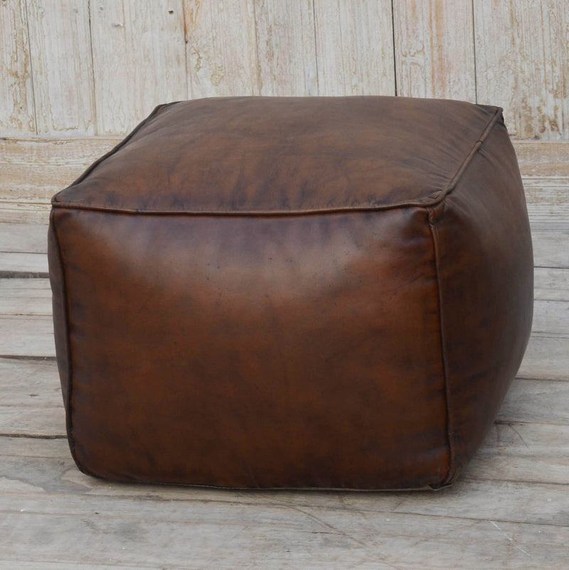 Square Chocolate Leather Ottoman - Notbrand