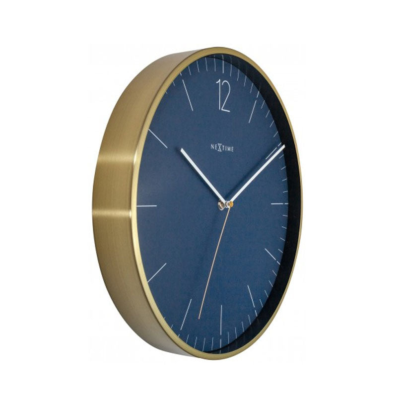 NeXtime Essential Gold & Blue Metal Wall Clock - 34cm - Notbrand