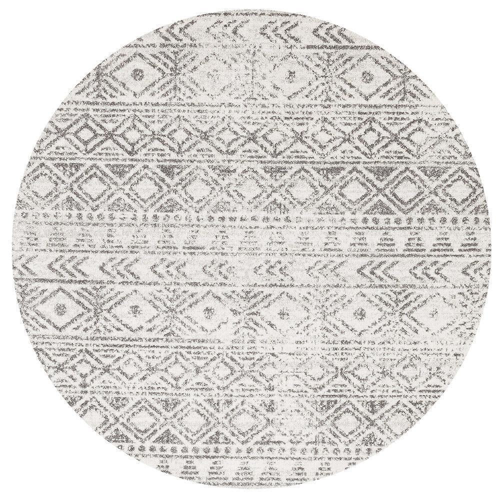 Oasis Ismail White Grey Rustic Round Rug - Notbrand