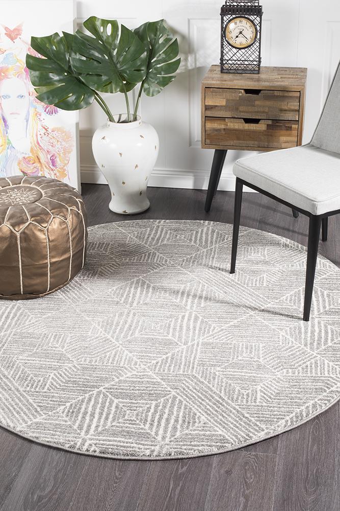 Oasis Kenza Contemporary Silver Round Rug - Notbrand