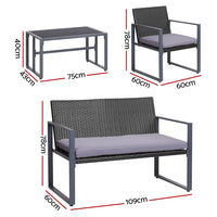Gardeon 4PC Outdoor Furniture Patio Table Chair Black - Notbrand