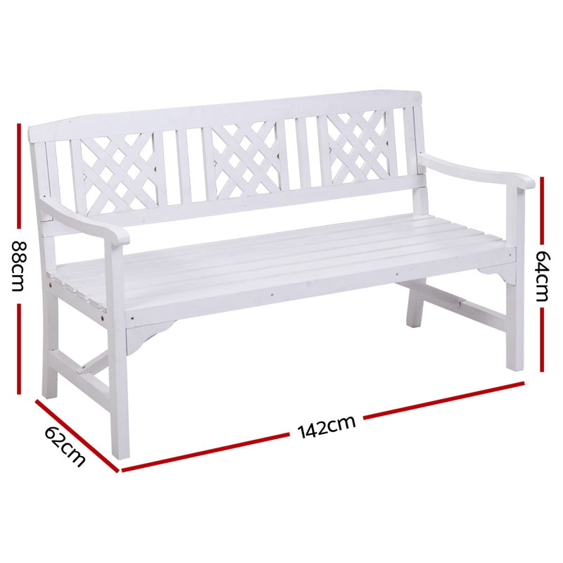 Gardeon Wooden Garden Bench 3 Seat Patio Furniture Timber Outdoor Lounge Chair White - Notbrand