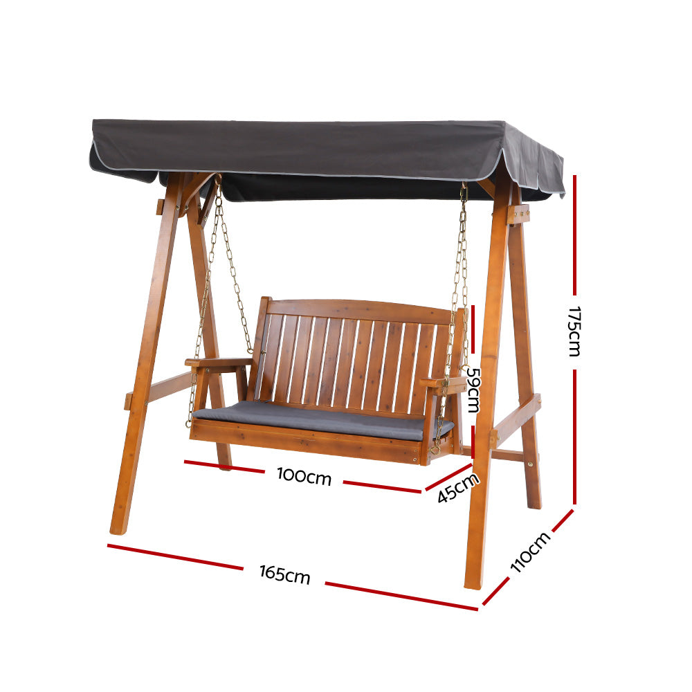 Gardeon Swing Chair Wooden Garden Bench Canopy 2 Seater Outdoor Furniture - Notbrand