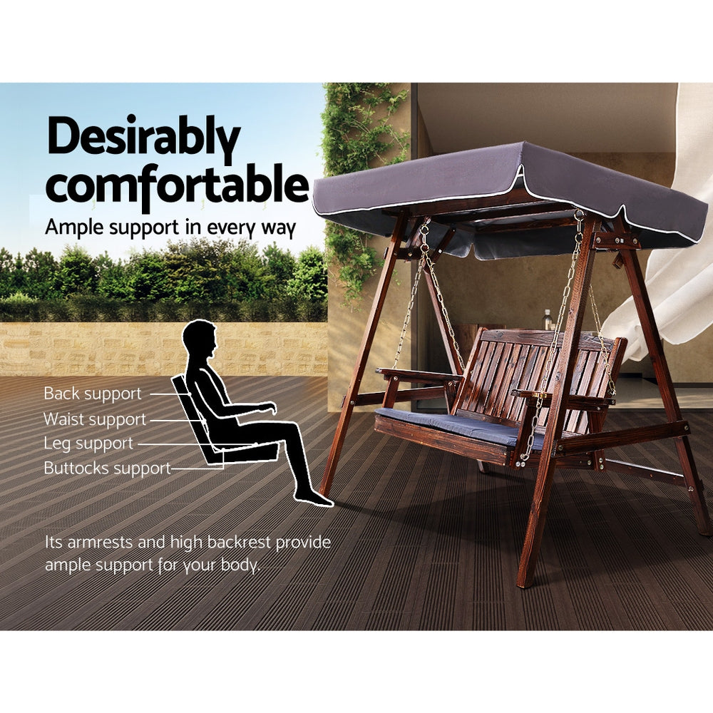 Gardeon Wooden Swing Chair Garden Bench Canopy 3 Seater Outdoor Furniture - Notbrand