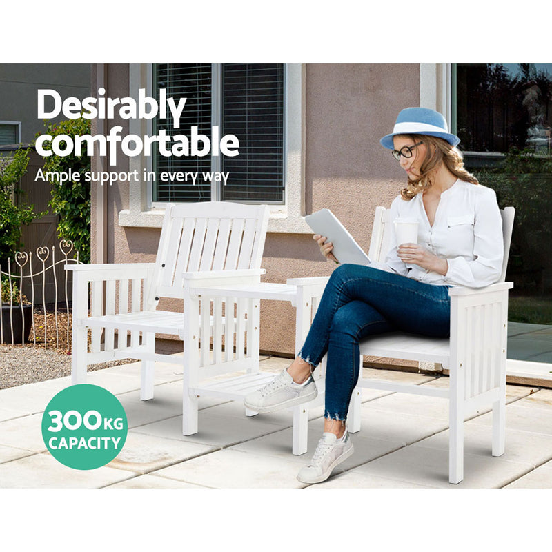 Gardeon Garden Bench Chair Table Loveseat Wooden Outdoor Furniture Patio Park White - Notbrand