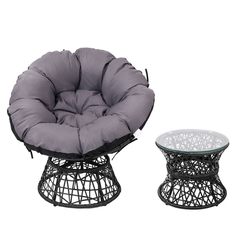 Gardeon Papasan Outdoor Wicker Chair & Table - Black - Notbrand