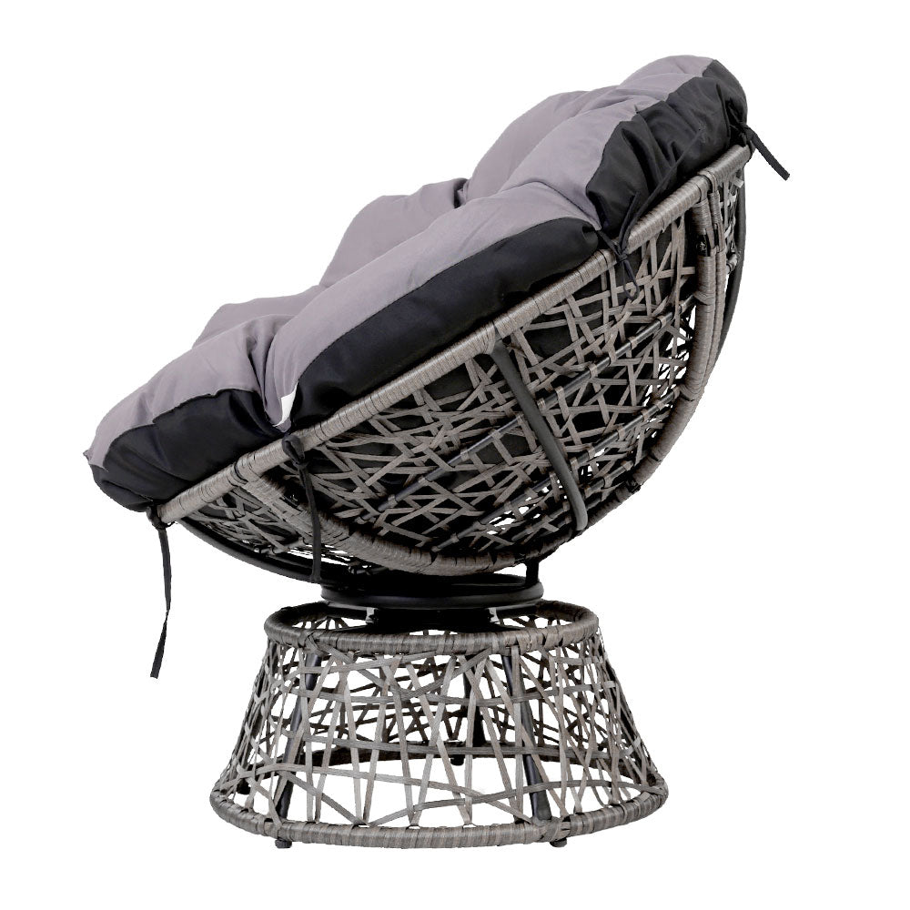 Gardeon Papasan Outdoor Wicker Chair & Table - Grey - Notbrand