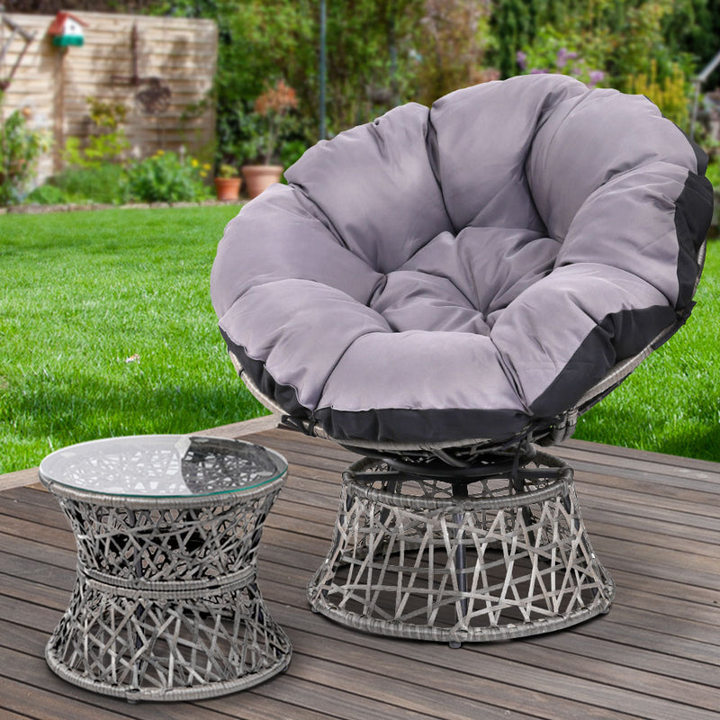 Gardeon Papasan Outdoor Wicker Chair & Table - Grey - Notbrand